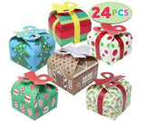 3d Christmas Goody Gift Boxes With Bow, 24 Pcs