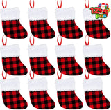 5” Red Black Buffalo Plaid Christmas Stockings, 12 pack
