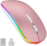 【Upgrade】 LED Wireless Mouse, Rechargeable Silent Mouse with USB & Type-c Receiver,Slim RGB Backlit Cordless Mice for Laptop, Mac,PC, Computer,Battery Level Visible
