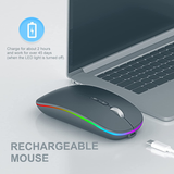 【Upgrade】 LED Wireless Mouse, Rechargeable Silent Mouse with USB & Type-c Receiver,Slim RGB Backlit Cordless Mice for Laptop, Mac,PC, Computer,Battery Level Visible