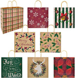 Large Pack Christmas Kraft Paper Bags with 8 Generic Vintage Drawstring, 24 Pcs