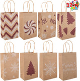 Small Christmas White & Red Themed Bag with Drawstring 8 Designs, 32 Pcs