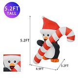 COMIN 5FT Christmas Inflatables Penguin Holding Candy Cane with Bright LED Light Yard Decoration, Chirstmas Inflatables Decoration Clearance for Xmas Party,Indoor,Outdoor,Garden,Yard Lawn