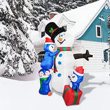 COMIN Christmas Inflatables 6FT Snowman with Three Penguins with LED Light Yard Decoration,Chirstmas Inflatables Decoration Clearance for Xmas Party,Indoor,Outdoor,Garden,Yard Lawn